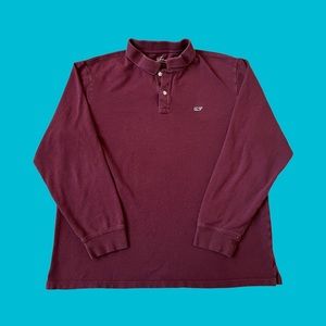 Vineyard Vines Polo Shirt Logo Long Sleeve Maroon Men Size Large